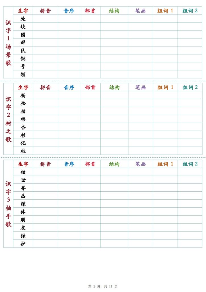 图片[2]-25秋新二年级上册语文生字预习卡-宝库盒教辅资料站