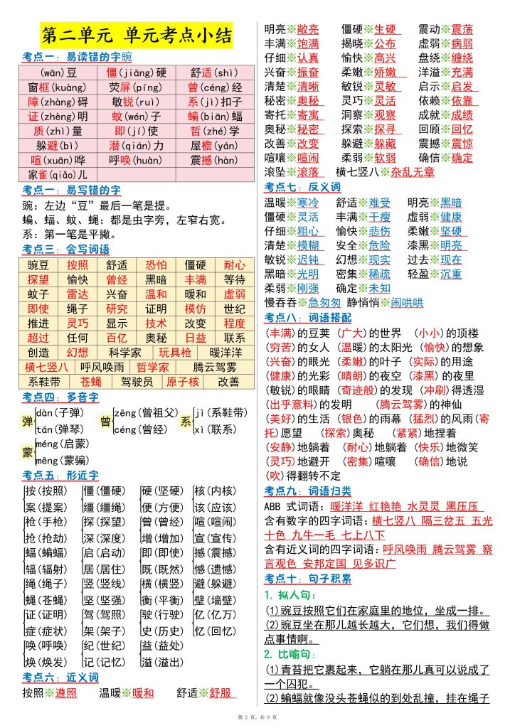 图片[2]-四年级语文上册1-8单元考点晨读-宝库盒教辅资料站