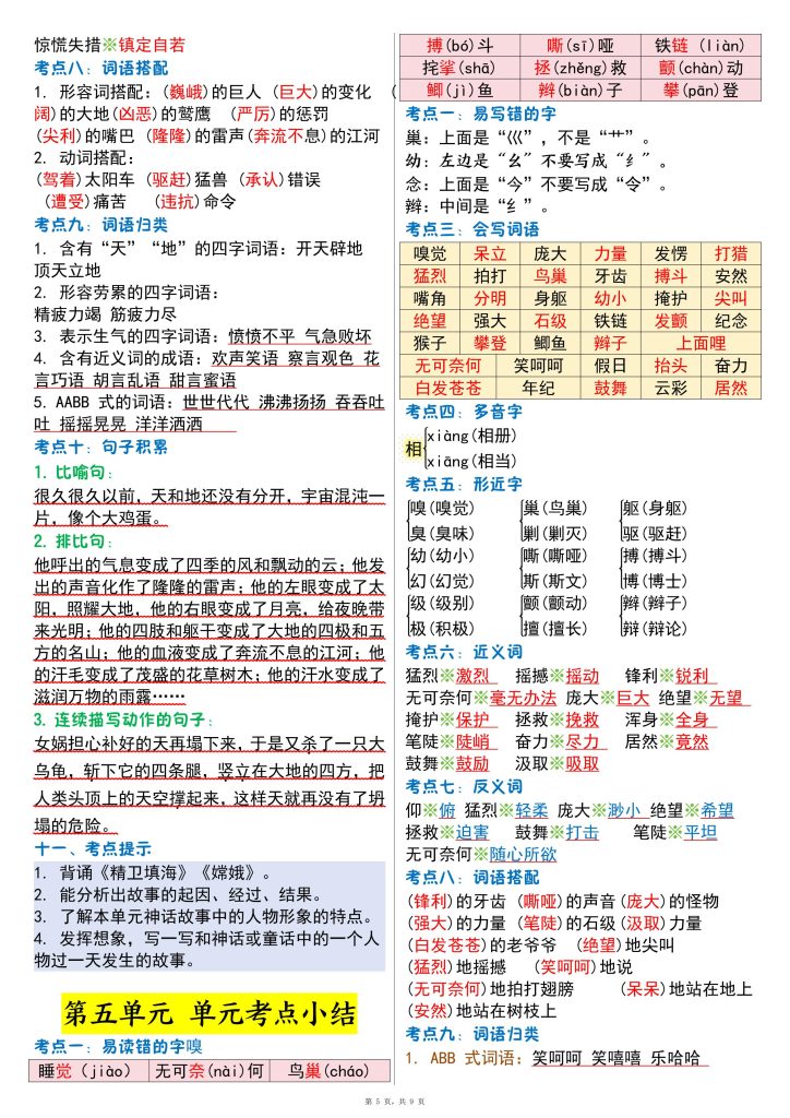 图片[5]-四年级语文上册1-8单元考点晨读-宝库盒教辅资料站