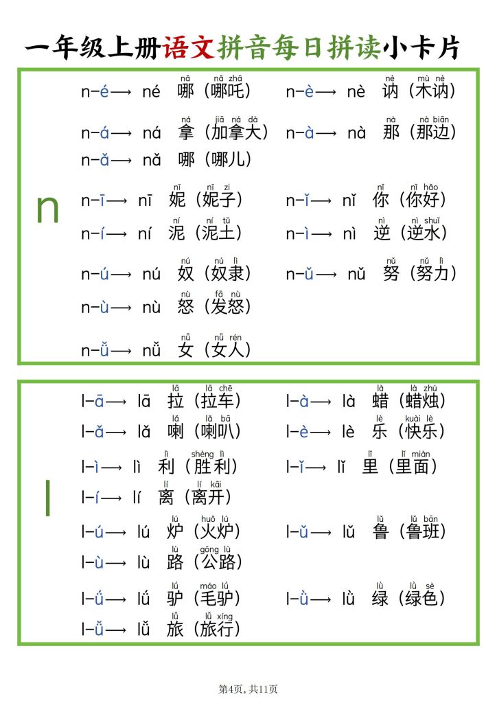 图片[4]-新版一年级上册语文拼音每日拼读小卡片-宝库盒教辅资料站