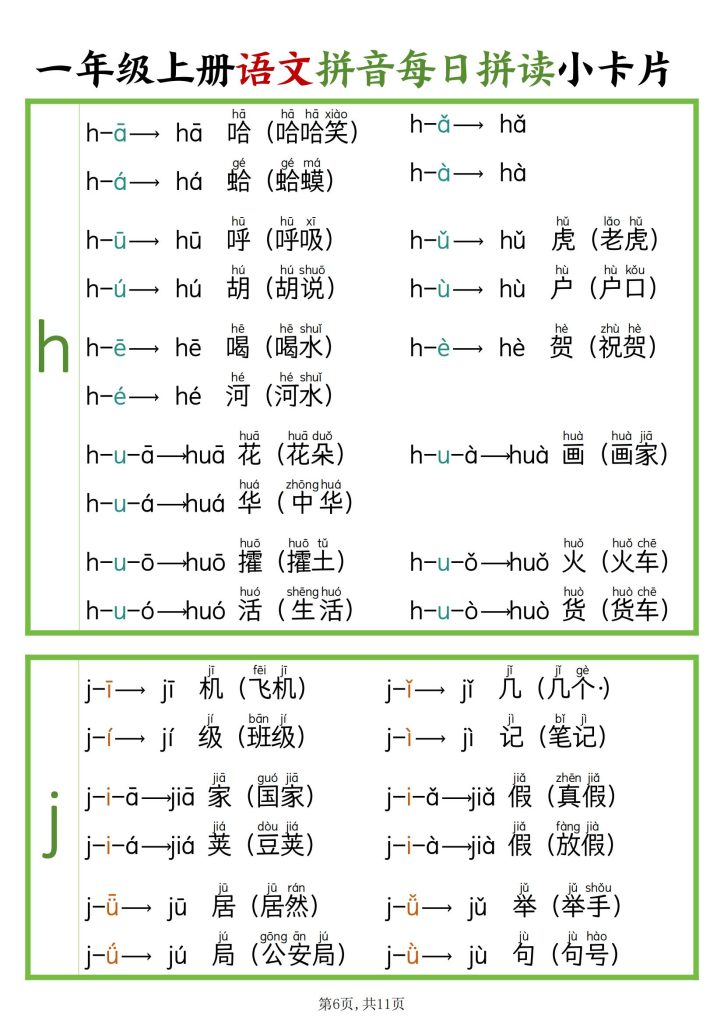 图片[6]-新版一年级上册语文拼音每日拼读小卡片-宝库盒教辅资料站