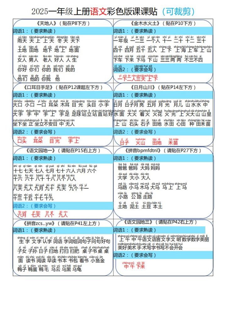2025秋小学语文1~6年级《课课贴》-宝库盒教辅资料站