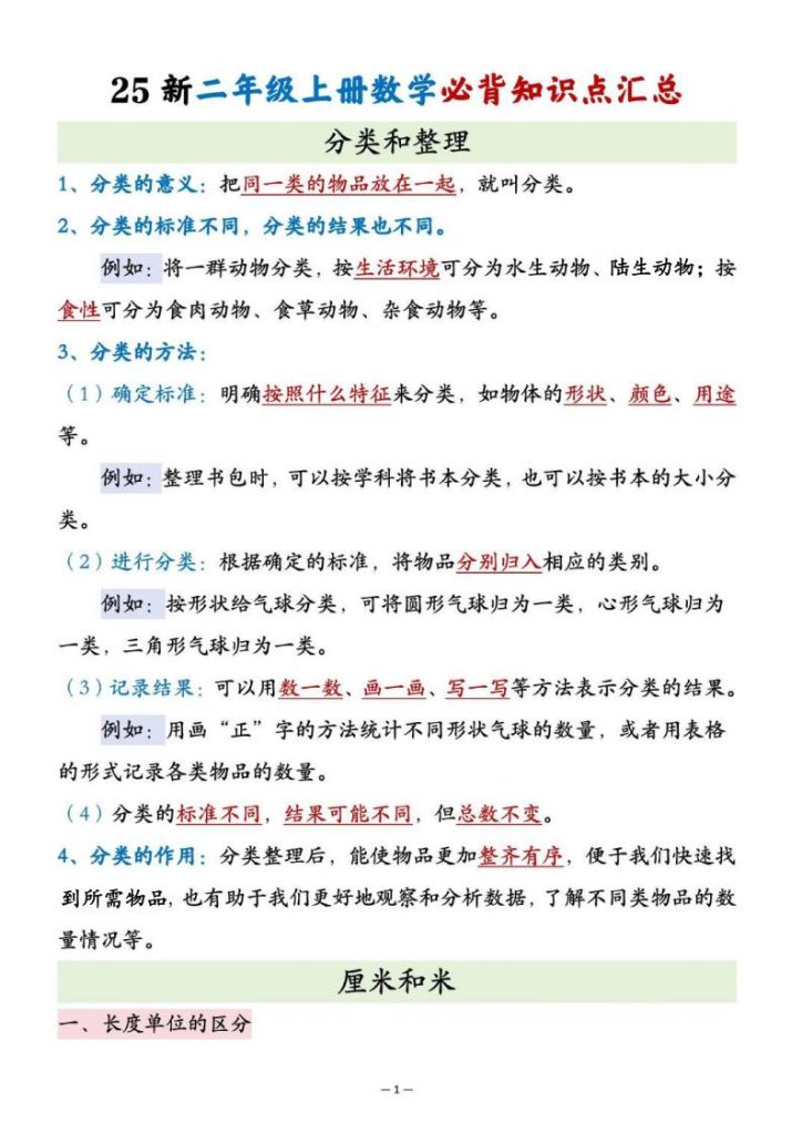 25新二年级上册数学必背知识点汇总-宝库盒教辅资料站