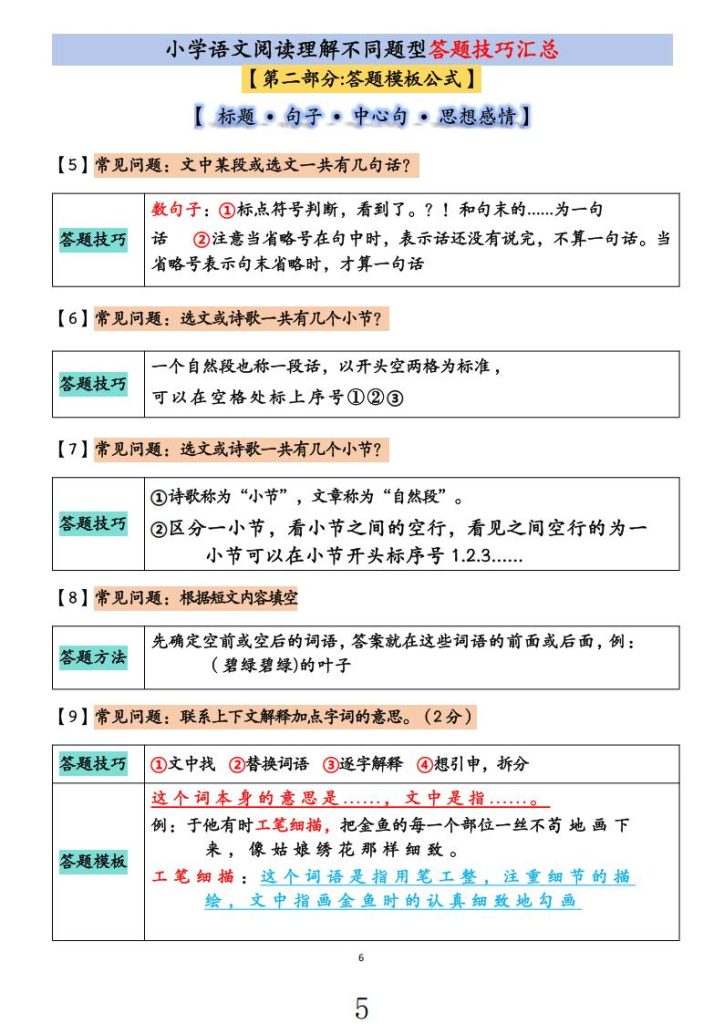 图片[5]-小学语文阅读理解不同题型答题技巧汇总-宝库盒教辅资料站