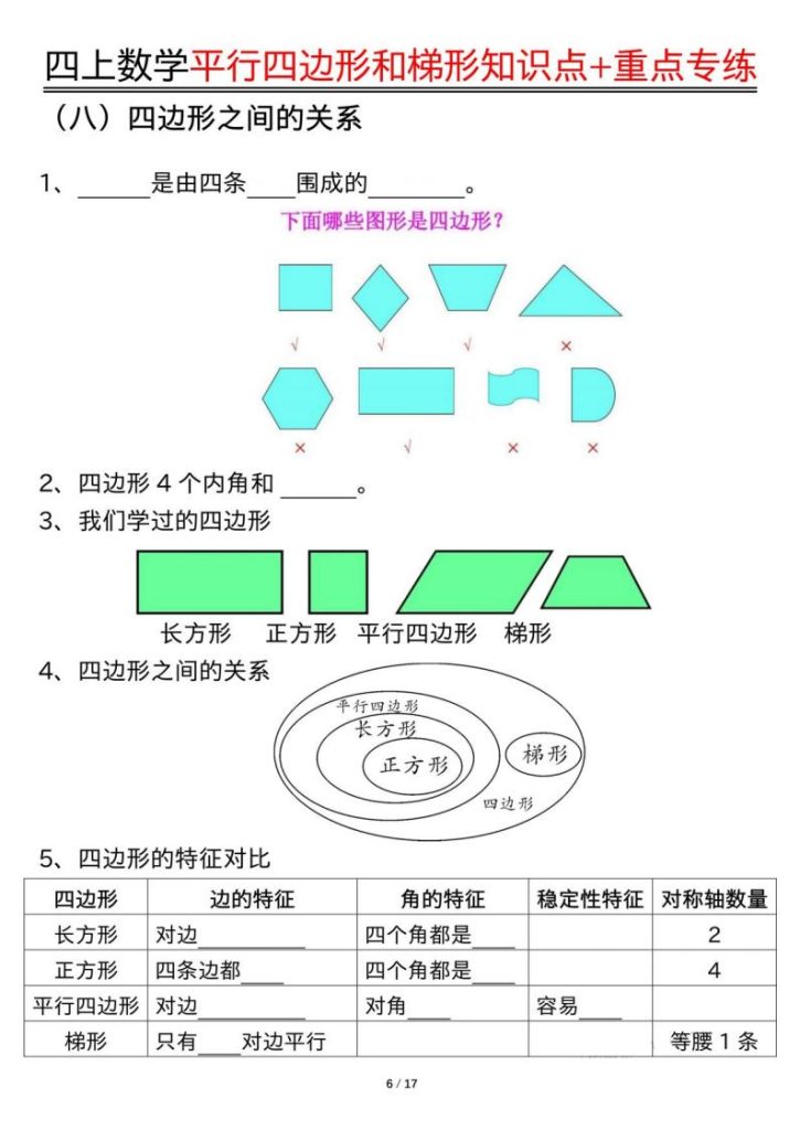 图片[6]-四上通用版数学【平行四边形和梯形知识点+重点专练（空白+答案34页）】-宝库盒教辅资料站