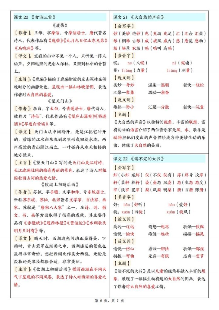 图片[6]-2025新三年级上册语文每课重点课课贴-宝库盒教辅资料站