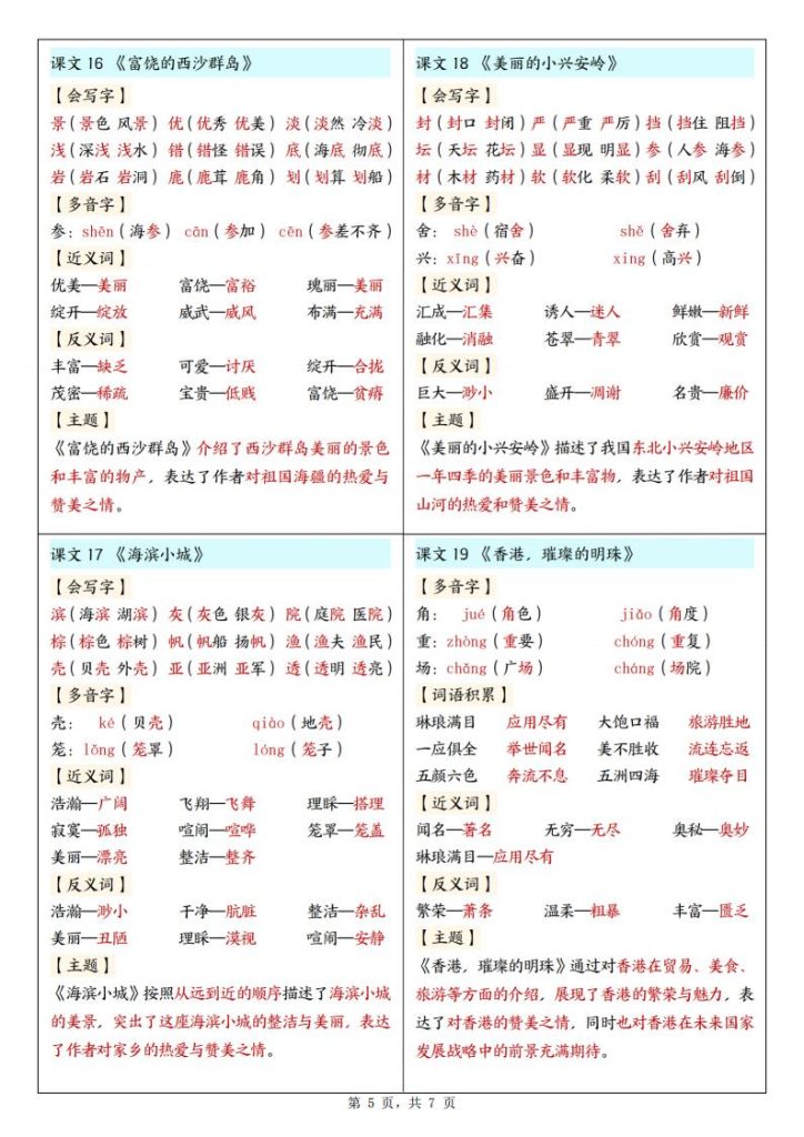 图片[5]-2025新三年级上册语文每课重点课课贴-宝库盒教辅资料站