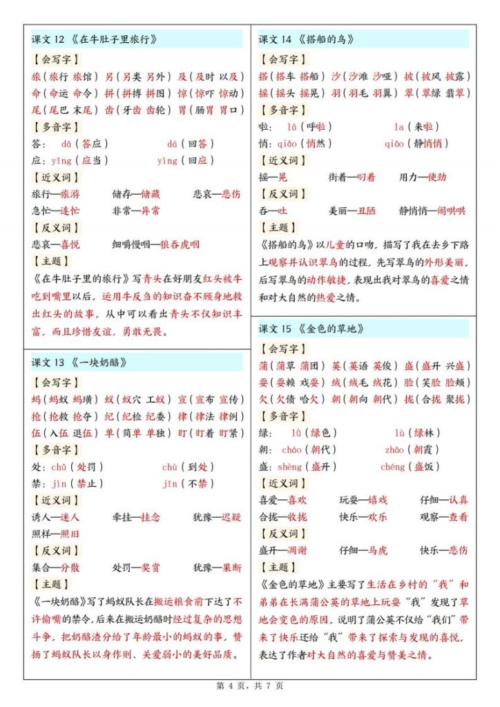 图片[4]-2025新三年级上册语文每课重点课课贴-宝库盒教辅资料站
