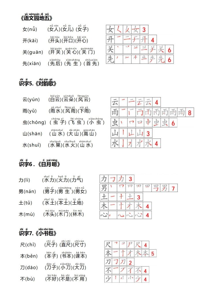 图片[3]-25秋一年级上册语文课课贴（生字笔顺、拼音、组词）-宝库盒教辅资料站