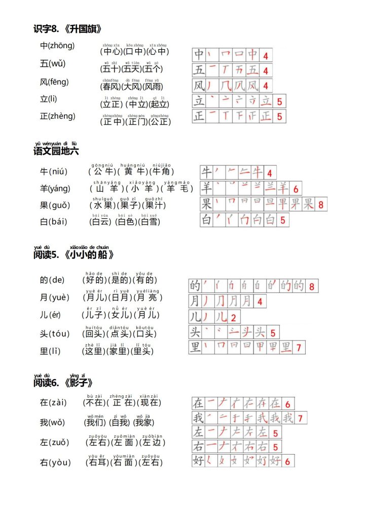 图片[4]-25秋一年级上册语文课课贴（生字笔顺、拼音、组词）-宝库盒教辅资料站