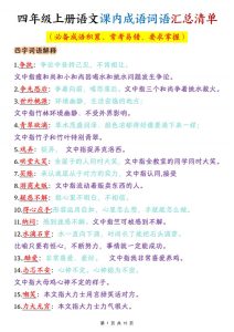 四年级上册语文课内成语词语汇总清单（必备成语积累、常考易错，要求掌握）-宝库盒教辅资料站