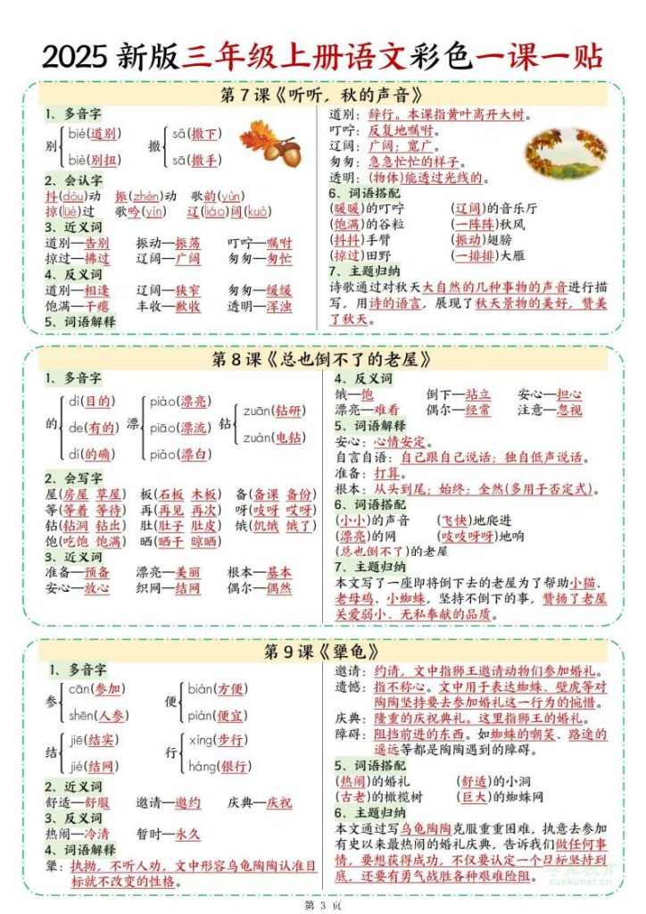 图片[3]-2025 新版三年级上册语文彩色一课一贴-宝库盒教辅资料站