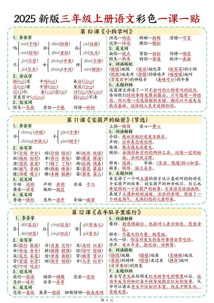 图片[4]-2025 新版三年级上册语文彩色一课一贴-宝库盒教辅资料站