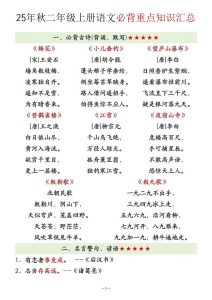 25年秋二年级上册语文必背重点知识汇总-宝库盒教辅资料站