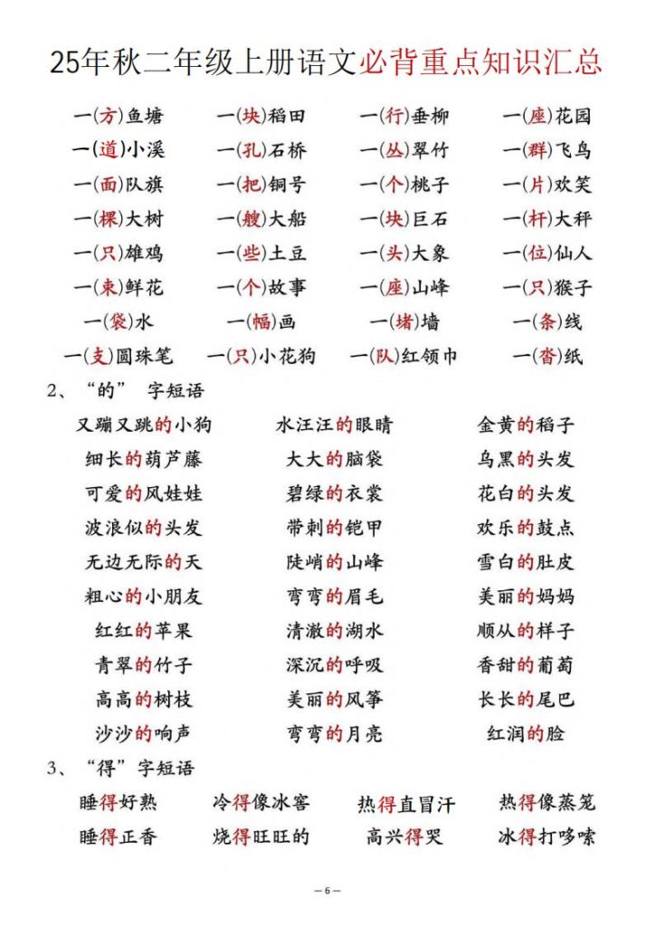 图片[6]-25年秋二年级上册语文必背重点知识汇总-宝库盒教辅资料站
