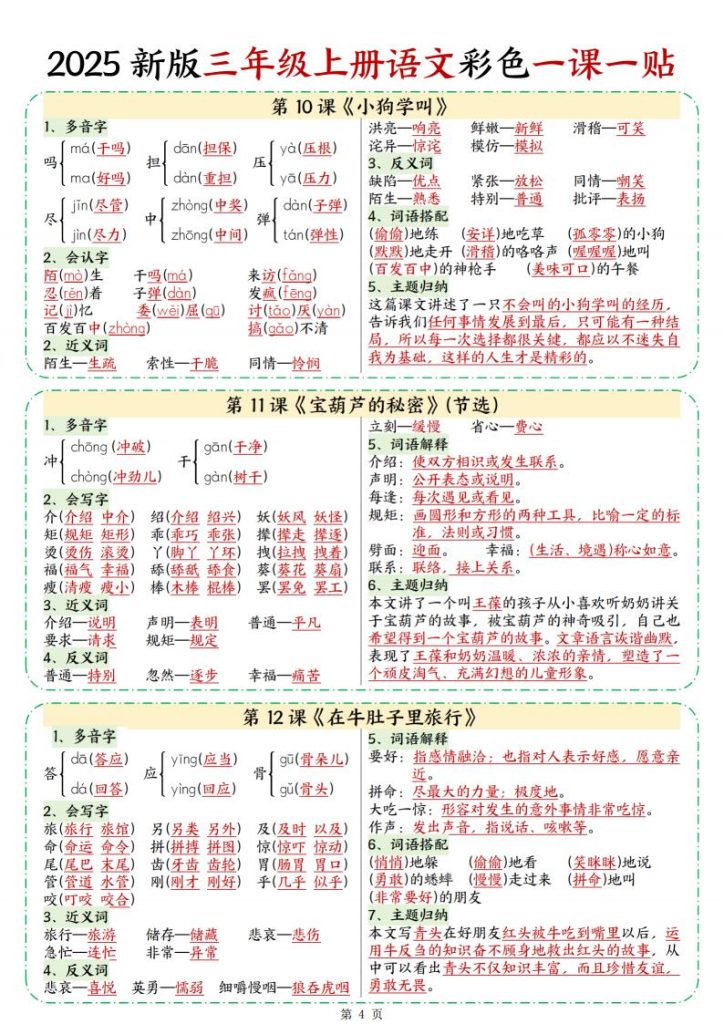 图片[4]-2025 新版三年级上册语文彩色一课一贴-宝库盒教辅资料站