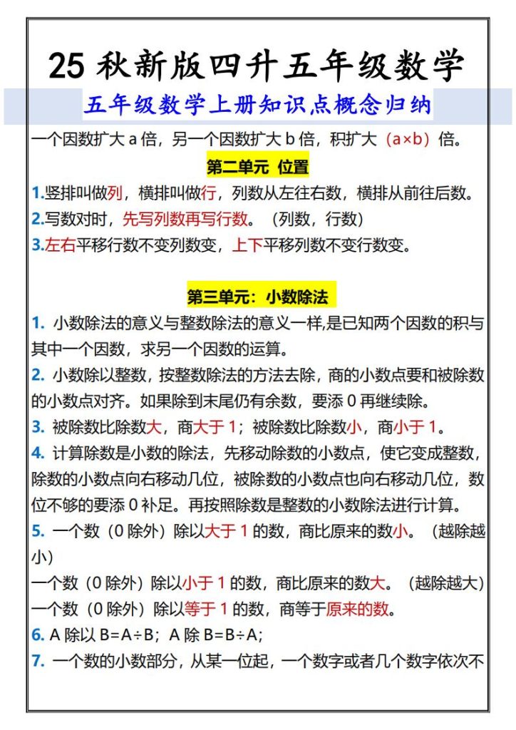图片[2]-25秋新版四升五年级数学上册知识点概念归纳-宝库盒教辅资料站
