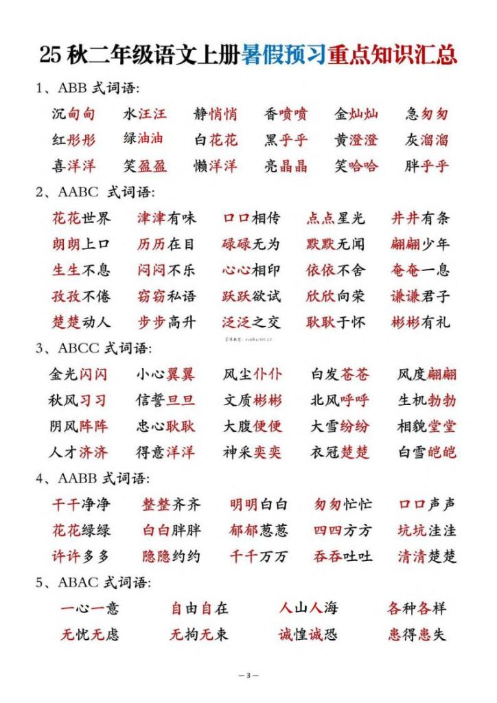 图片[3]-25秋二年级语文上册暑假预习重点知识汇总-宝库盒教辅资料站