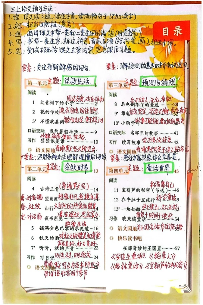 25秋最新版三年级上册语文全册课堂笔记（手写版）-宝库盒教辅资料站