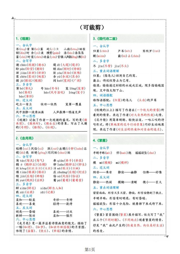 人教版四年级上册语文课课贴-宝库盒教辅资料站