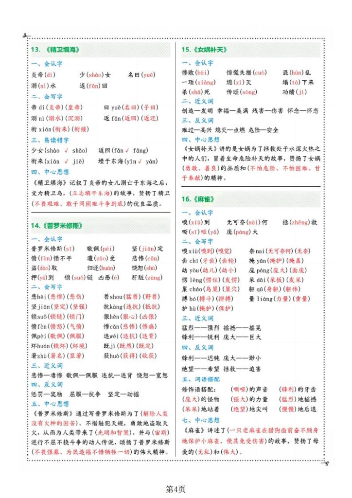 图片[4]-人教版四年级上册语文课课贴-宝库盒教辅资料站
