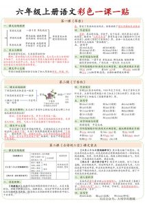 六年级上册语文彩色一课一贴-宝库盒教辅资料站