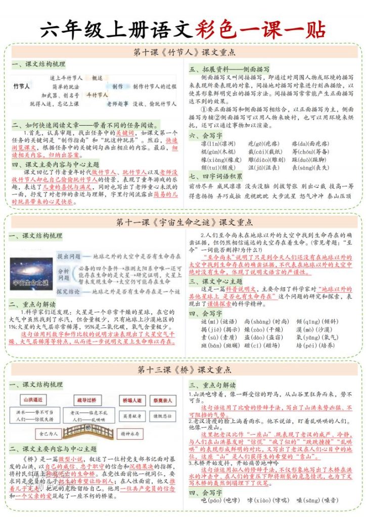 图片[3]-六年级上册语文彩色一课一贴-宝库盒教辅资料站