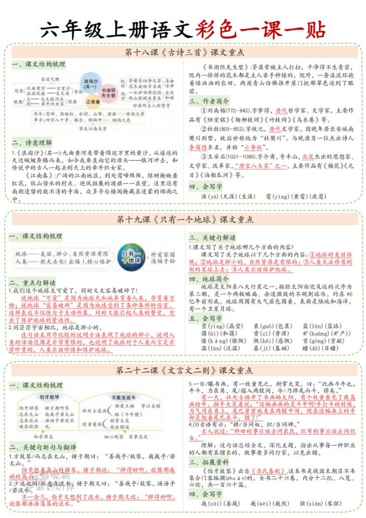 图片[5]-六年级上册语文彩色一课一贴-宝库盒教辅资料站