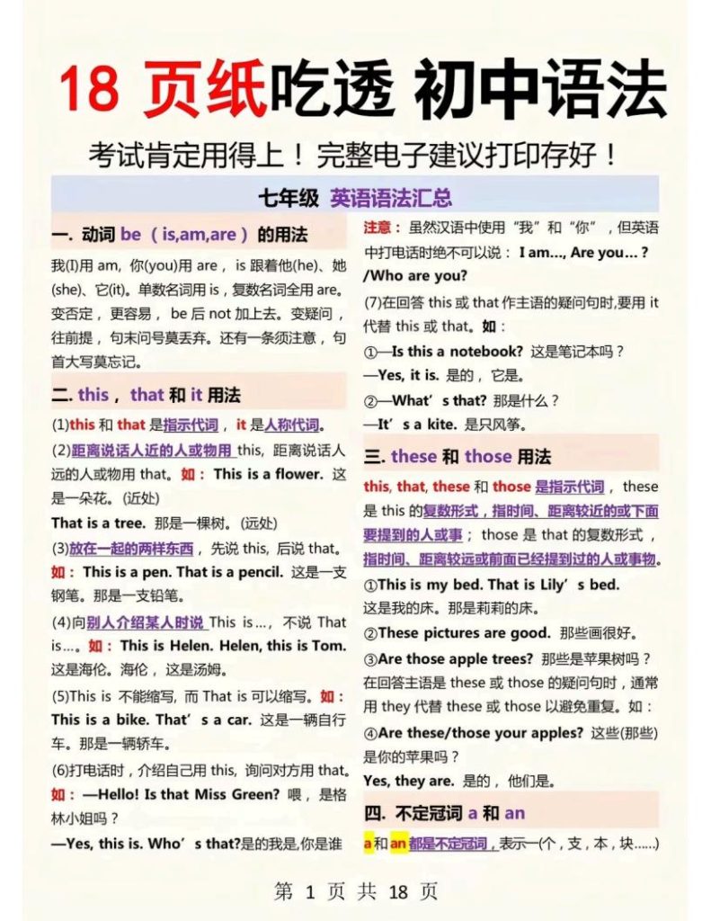 18页纸吃透初中英语语法-宝库盒教辅资料站
