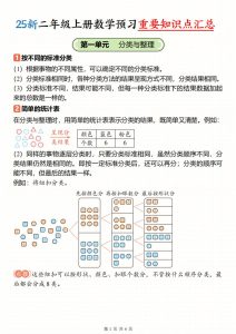 25新二年级上册数学预习重要知识点汇总-宝库盒教辅资料站