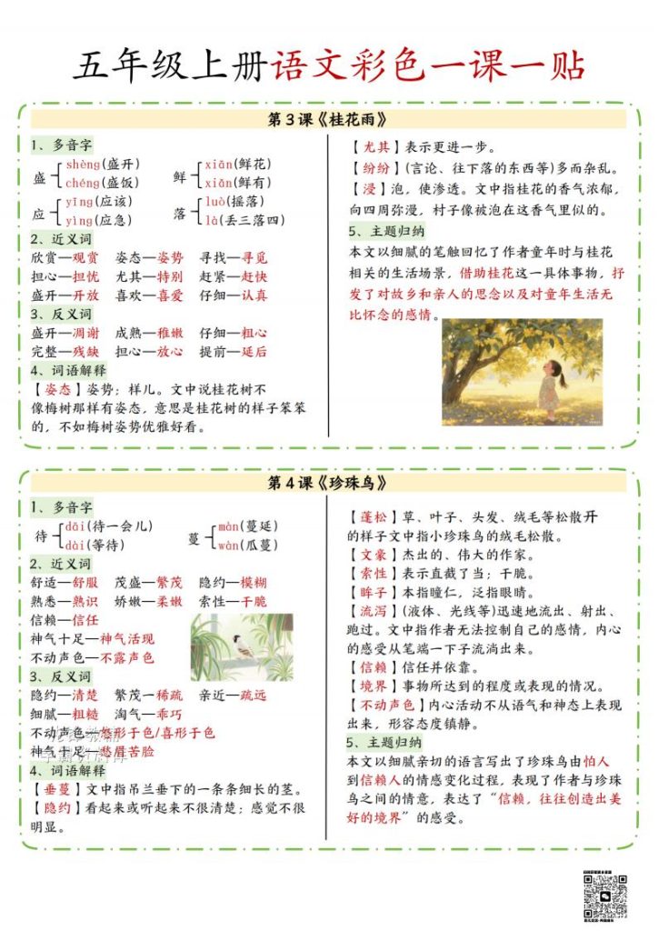 图片[2]-五年级上册语文彩色一课一贴-宝库盒教辅资料站