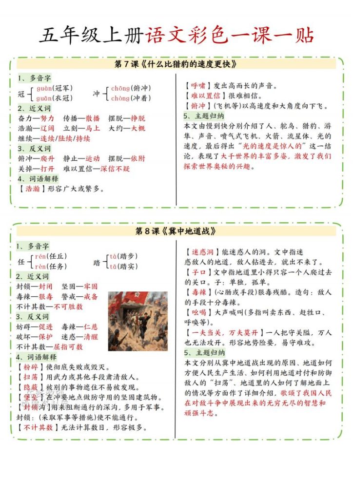 图片[4]-五年级上册语文彩色一课一贴-宝库盒教辅资料站