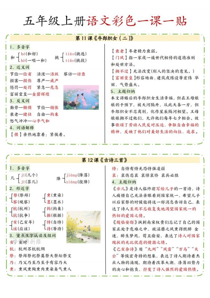 图片[6]-五年级上册语文彩色一课一贴-宝库盒教辅资料站