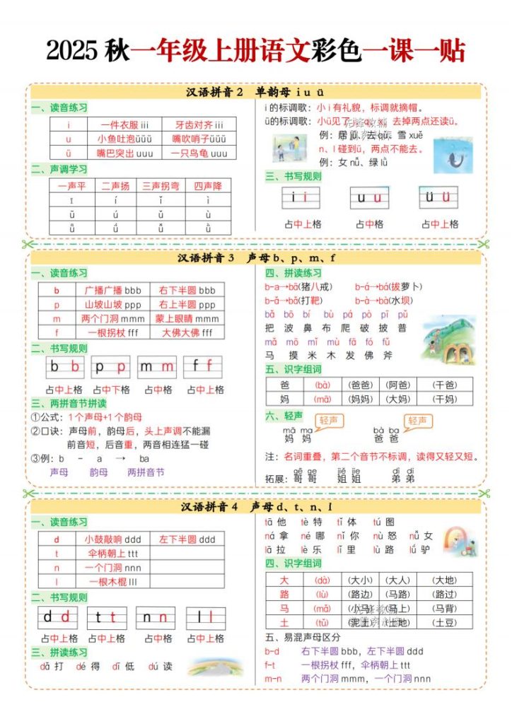 图片[3]-2025 秋一年级上册语文彩色一课一贴-宝库盒教辅资料站