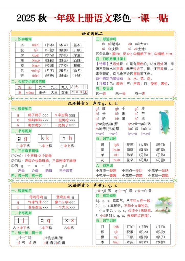 图片[4]-2025 秋一年级上册语文彩色一课一贴-宝库盒教辅资料站