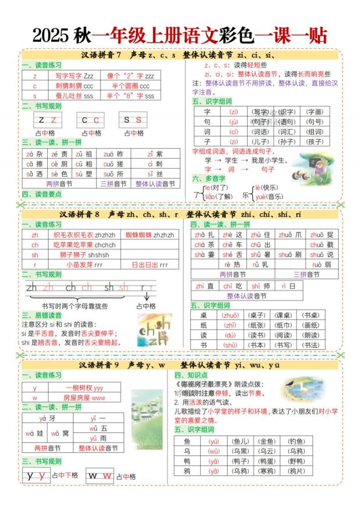 图片[5]-2025 秋一年级上册语文彩色一课一贴-宝库盒教辅资料站