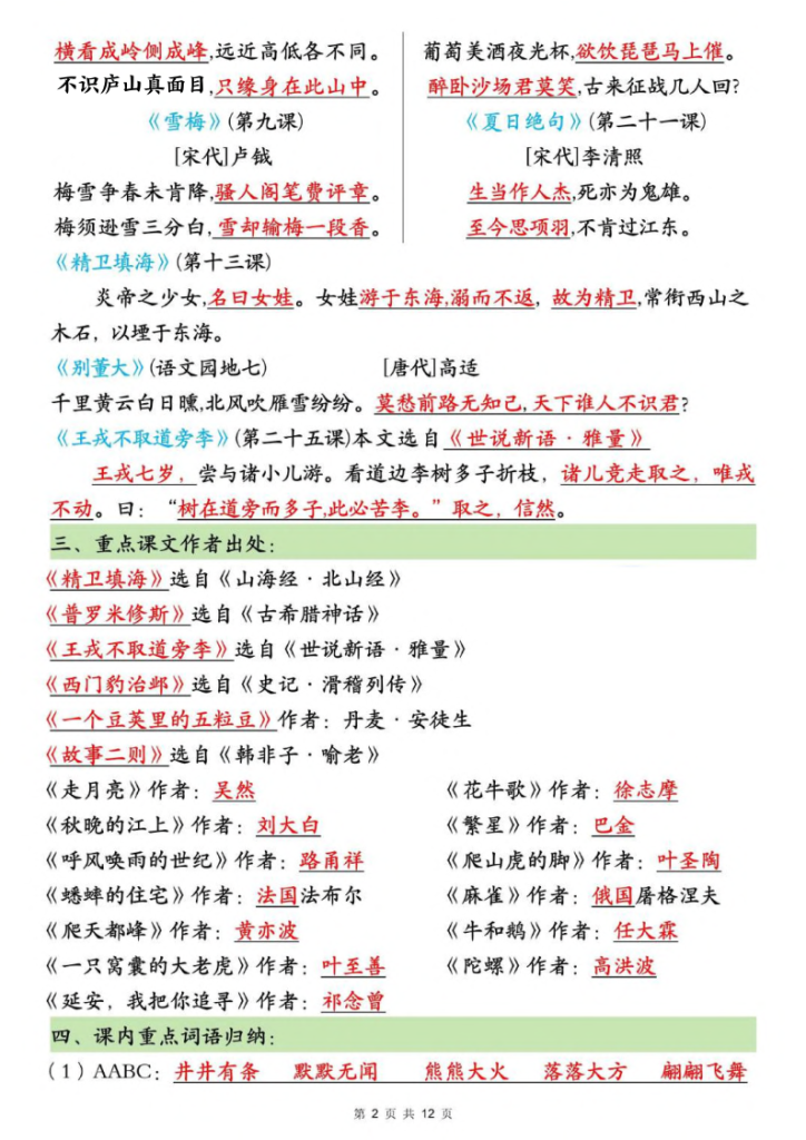图片[2]-25秋四年级上册语文全册常考知识点汇总：（九大必背高频考点）-宝库盒教辅资料站