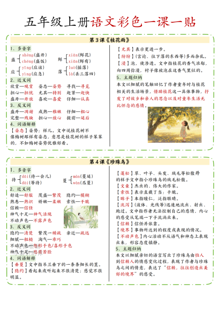 图片[2]-五年级上册语文彩色一课一贴-宝库盒教辅资料站