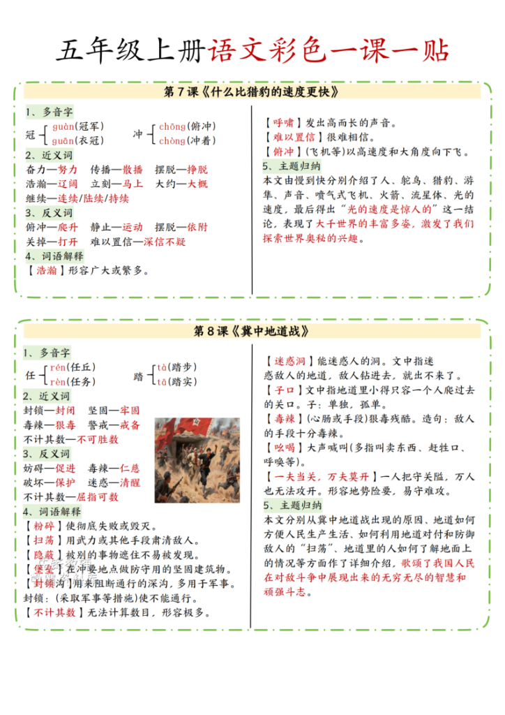 图片[4]-五年级上册语文彩色一课一贴-宝库盒教辅资料站