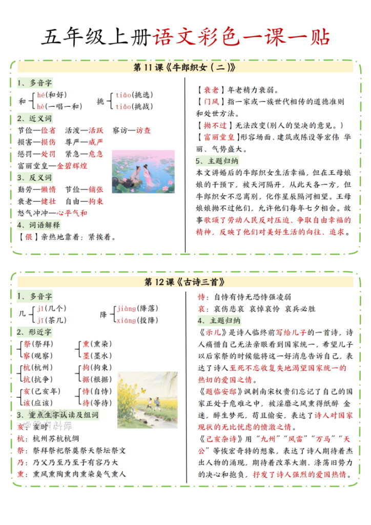 图片[6]-五年级上册语文彩色一课一贴-宝库盒教辅资料站