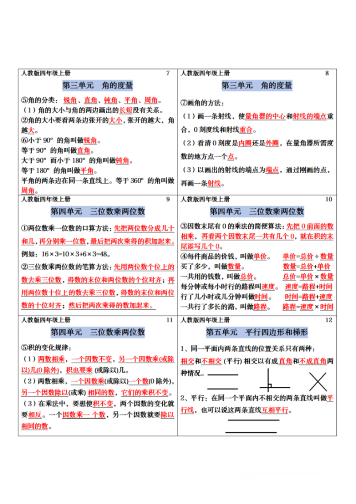图片[2]-人教版四年级上册数学必备笔记-宝库盒教辅资料站