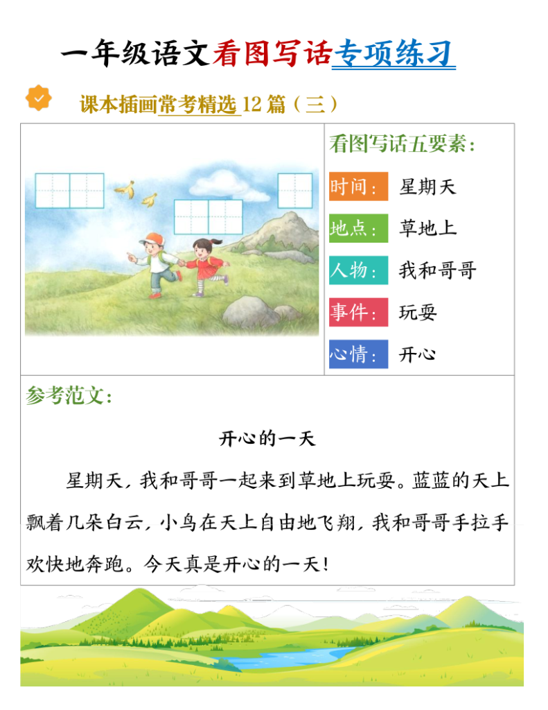 图片[3]-一年级上册语文看图写话五要素专项练习（课本插画常考精选12篇）-宝库盒教辅资料站