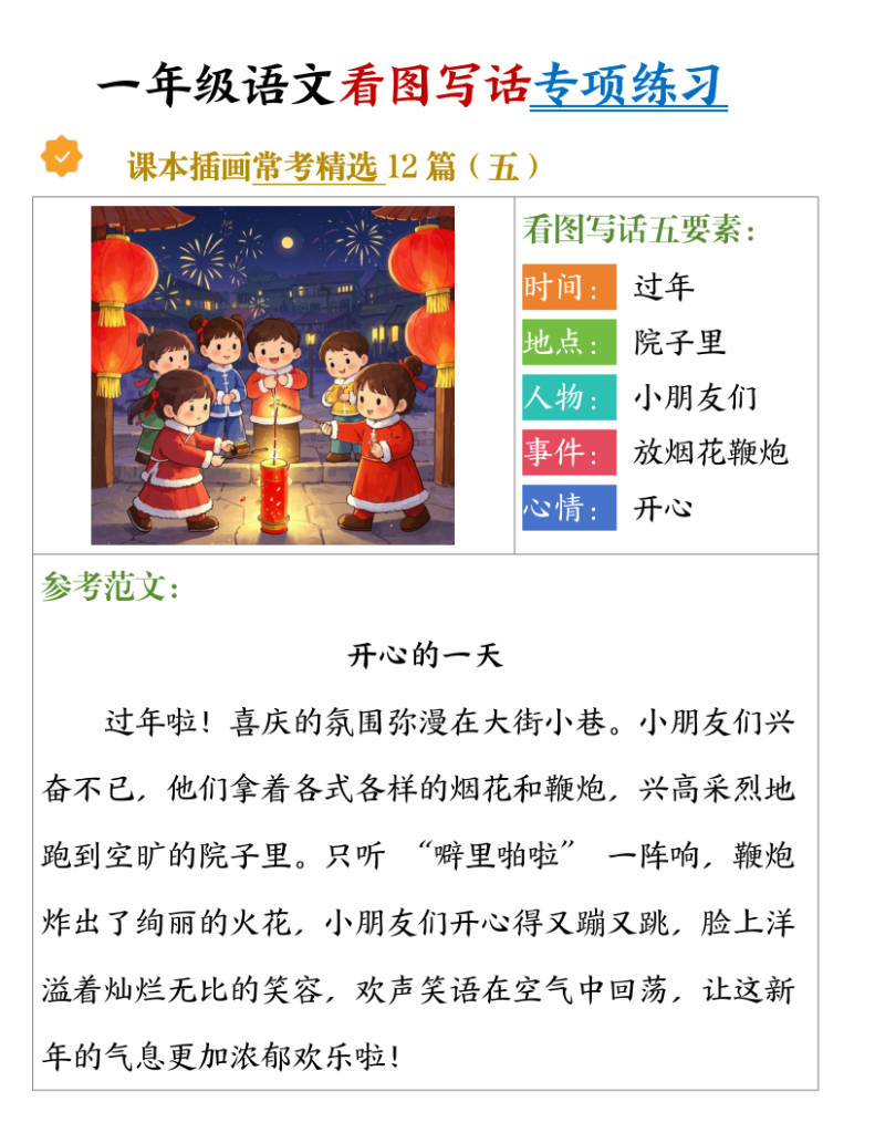 图片[5]-一年级上册语文看图写话五要素专项练习（课本插画常考精选12篇）-宝库盒教辅资料站