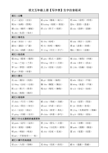 五年级上册语文【写字表】生字注音组词-宝库盒教辅资料站