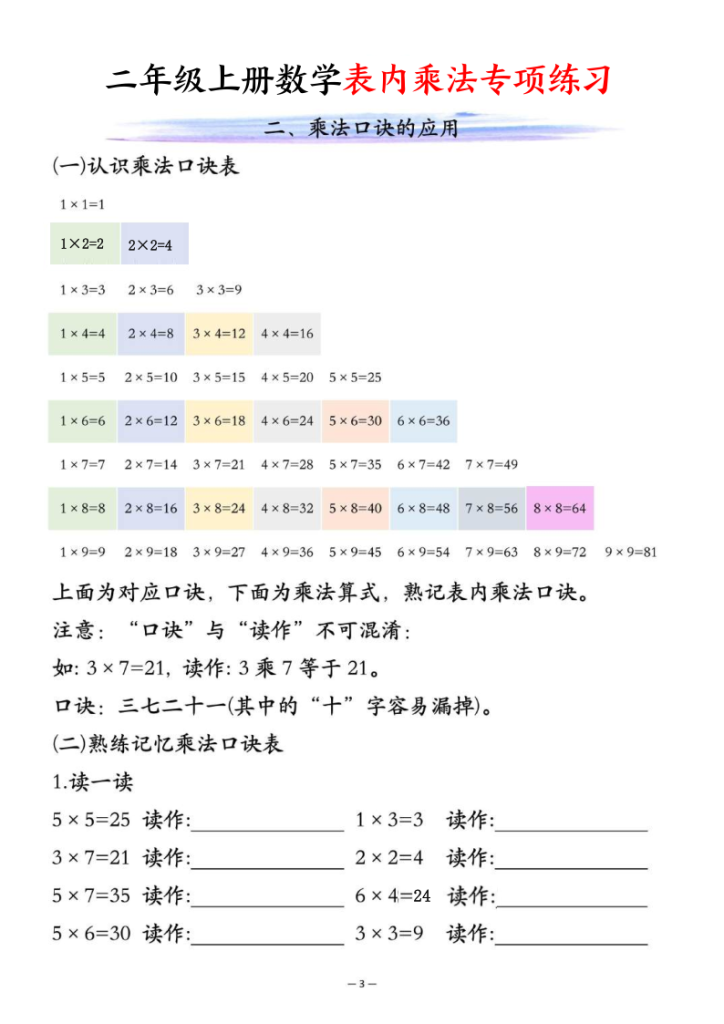 图片[3]-二年级上册数学表内乘法专项练习-宝库盒教辅资料站