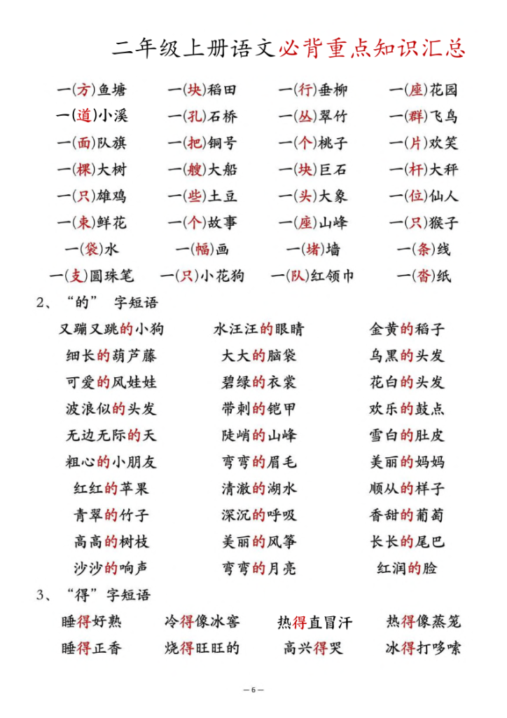 图片[6]-二年级上册语文必背重点知识汇总-宝库盒教辅资料站