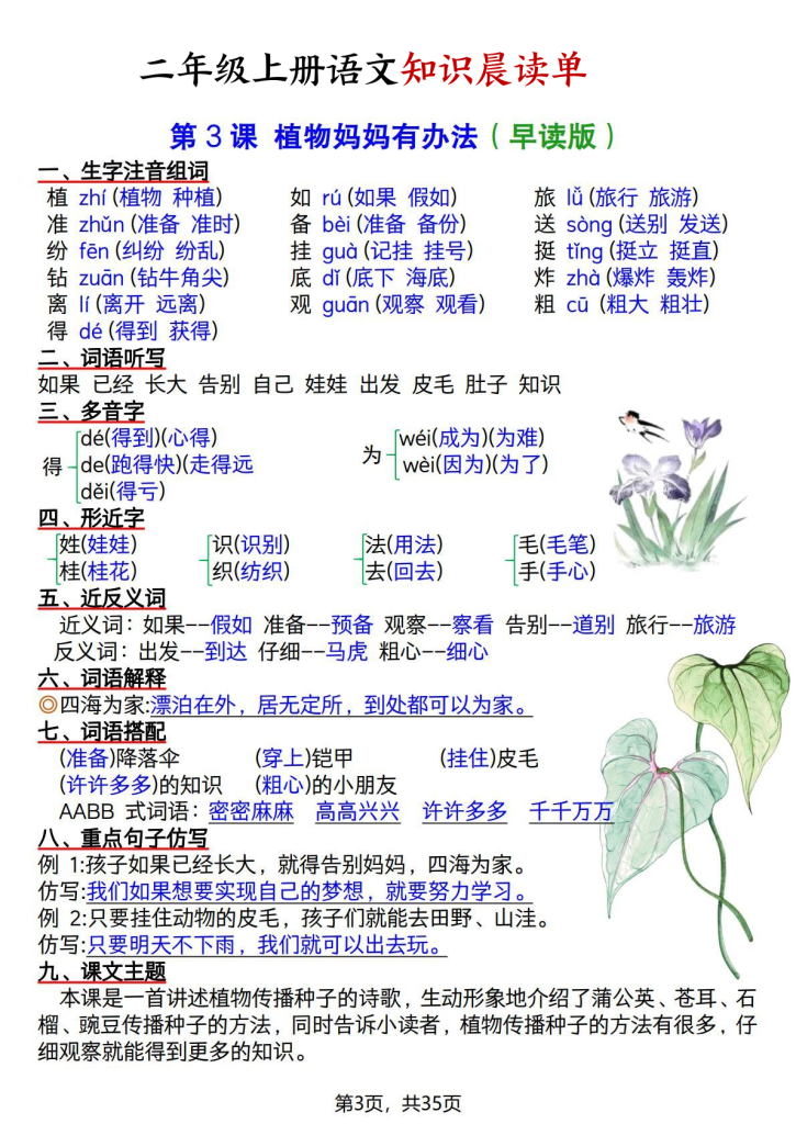 图片[3]-二年级上册语文知识晨读单-宝库盒教辅资料站