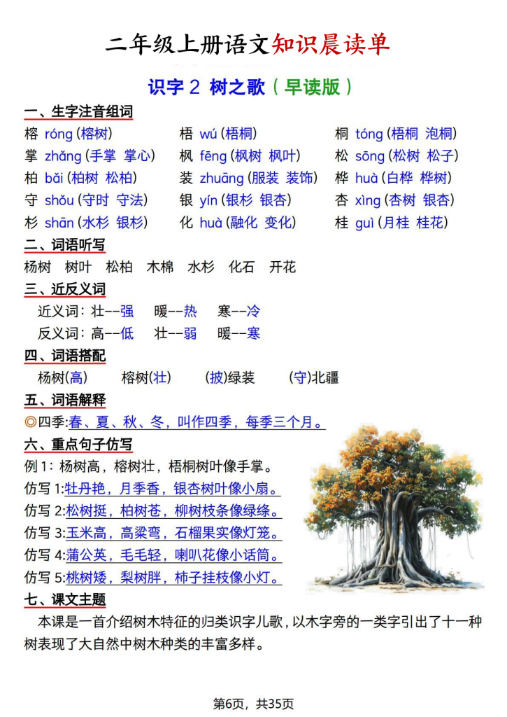 图片[6]-二年级上册语文知识晨读单-宝库盒教辅资料站