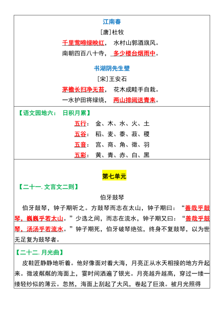 图片[2]-六年级上册语文必背课文重点闯关表-宝库盒教辅资料站