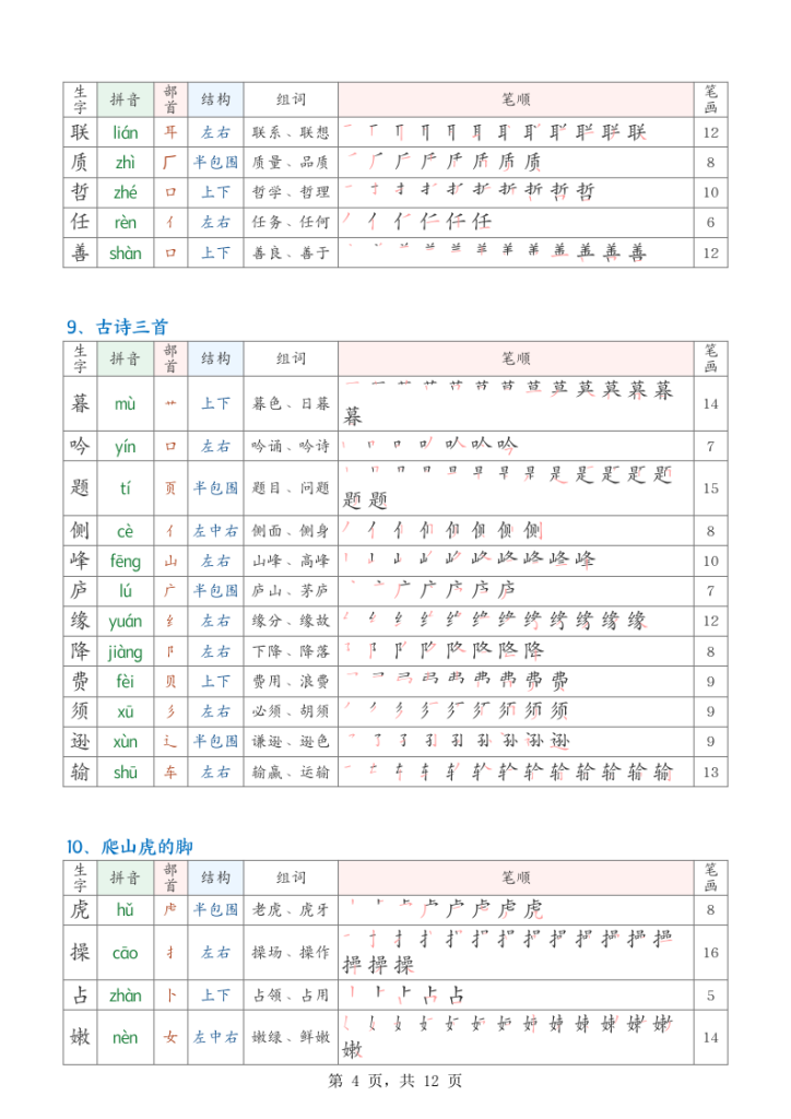 图片[4]-25秋四年级上册语文生字课课贴(250字)-宝库盒教辅资料站